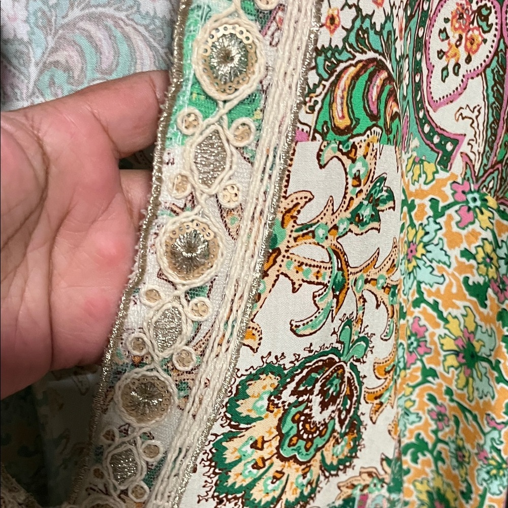 Made in Italy Bohemian Green and Cream Kaftan - Picture 5 of 8